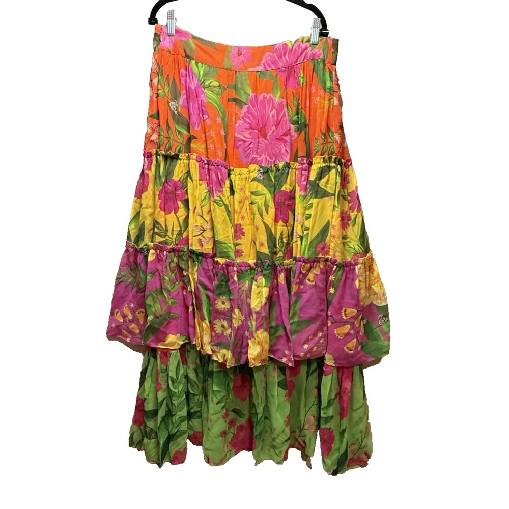 Farm‎ Rio Mixed Romantic Garden Maxi Skirt Floral Tiered Ruffle Multi XL 309411 - Picture 3 of 9